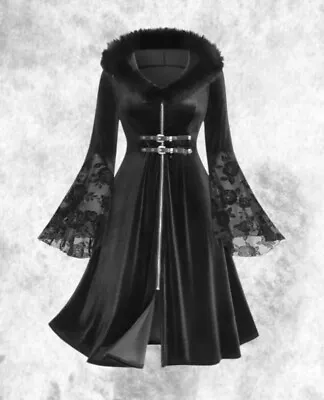 Buy New Black Velvet Flared Rose Sleeve Zip & Buckle Hooded Cardigan Size 4XL 24 26 • 34.99£