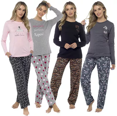 Buy Ladies Long Sleeve Top & Bottom Set Sleep Wear Nightwear Pyjamas Pjs 8-22  • 14.99£