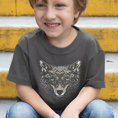 Buy Kids Wolf Illustration T-Shirt | Wild Animal Lover Gift | VArious Colours • 8.95£