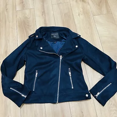 Buy Women’s Dorothy Perkins Size 10 Uk Navy Blue Faux Suede Biker Style Jacket  • 11£