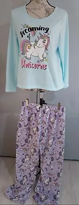 Buy Ladies Size M Unicorn Pyjamas Fleece Bottoms Thin Long Sleeved Top • 2.50£