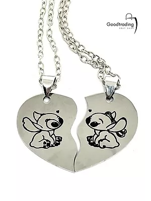 Buy 2 X Lilo & And Stitch Necklace Heart Pendant Charm Jewellery Friends Sister Fam • 4.99£