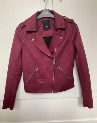 Buy River Island Burgundy Red Biker Suede Jacket Size 6 XS Great Condition • 12.50£