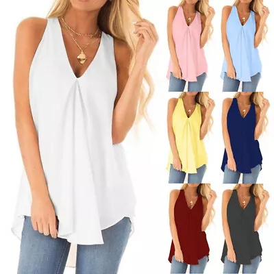 Buy Womens Vest Tops Summer Sleeveless Blouse Ladies Tank Cami Tee T Shirt Plus Size • 7.35£