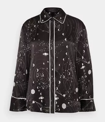 Buy ALLSAINTS Sofi Silk Blend Screen Pyjama Shirt And Bottoms, Black, UK Size Small • 75£
