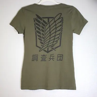 Buy Attack On Titan T-Shirt Size S Anime V-Neck Short Sleeve Tee Army Green Japan • 13.65£