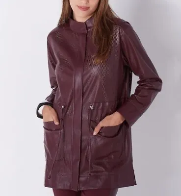 Buy WynneLayers Perforated Faux Leather Mid Length Jacket, Burgundy, New, Size M • 35£