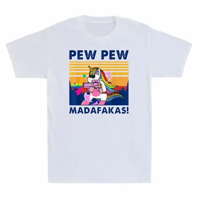 Buy Pew Funny Madafakas Men's Cotton T-Shirt Unicorn Pew Madafakas Vintage PewPewPew • 16.99£
