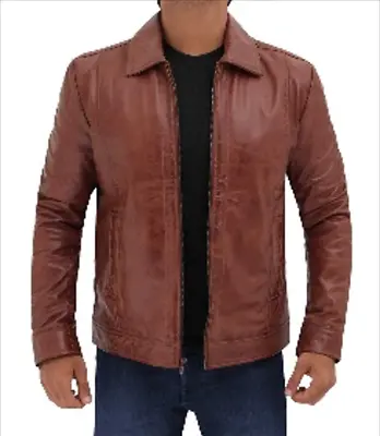 Buy Reeves Men's Shirt Collar Brown Real Leather Jacket Biker Jacket Shirt • 59.99£