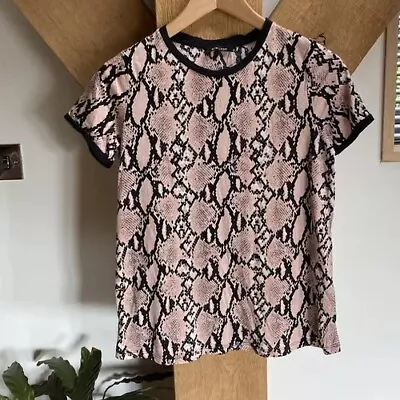 Buy Ladies New Look T Shirt Top Size 12-14 Pink Black Snakeskin Pattern Short Sleeve • 1.99£