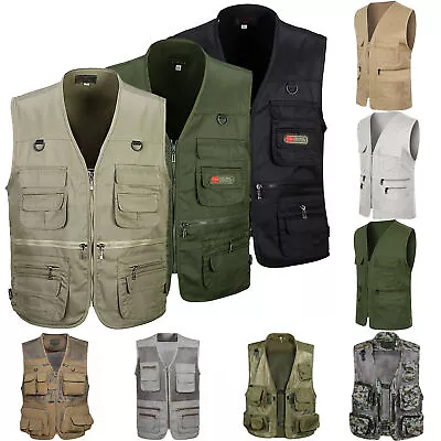 Buy Men Sleeveless Multi-Pocket Waistcoat Jacket Safari Gilet Fisherman Vest Outdoor • 19.39£
