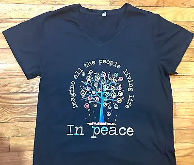 Buy HIPPIE HIPPY PEACE T SHIRT Black V Neck Chicyea  2XL IMAGINE ALL THE PEOPLE NEW • 12.30£