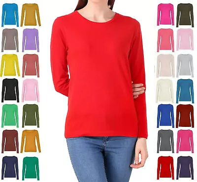 Buy Ladies Plain Tshirt Womans Long Sleeve Scoop Neck T Shirt Top Plus Size • 6.49£