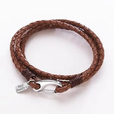 Buy Man's Leather Wrap Bracelet With Engraving On Tag, Men's Personalised Jewellery • 19.99£