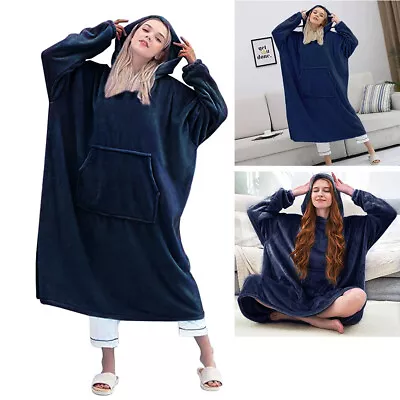 Buy Dark Blue Adult Hooded Sweatshirt Extra Large Soft Warm Hoodie Blanket Flannel • 16.95£