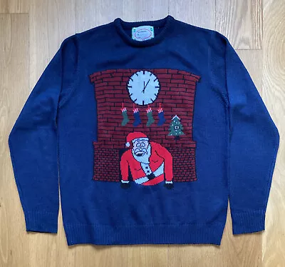 Buy Christmas Jumper Men’s Navy Size Large Father Christmas Clock Chimney • 9.99£