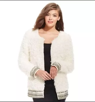 Buy Jessica Simpson Faux Fur Sherpa Fluffy Blazer Jacket Rhinestone Beaded • 18.89£
