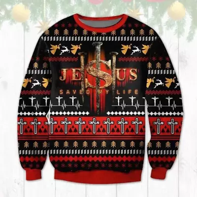 Buy Christmas Gift For Christian God Jesus, Jesus Save My Life Knitted Sweater. • 39.68£