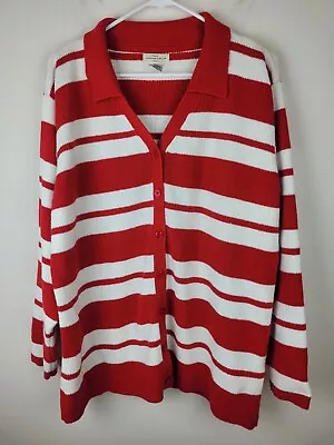 Buy Womens Cardigan 2XL Tall XXL Tall Red White Striped Button Front Long Sleeves • 23.12£