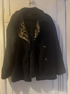 Buy Black Teddy Fleece Jacket With Leopard Print Collar Size XL(16), Lined, BNWOT • 7£