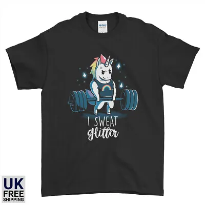 Buy I Sweat Glitter Unicorn Gym T-Shirt Workout Fitness Funny Novelty Men Women Kids • 12.99£