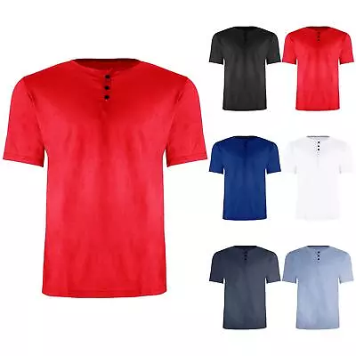 Buy Mens Plain Button Short Sleeve Running Cotton Gym Work Basic Sports T-Shirt Top • 2.79£