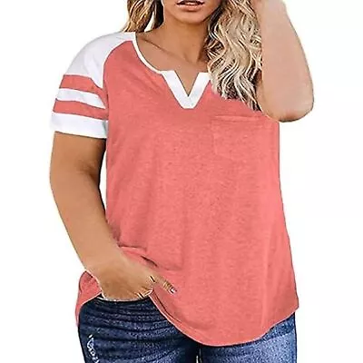 Buy Ladies Plus Size Tops Summer Raglan Short Sleeve T Shirts Size 4XL  Pink • 11.37£
