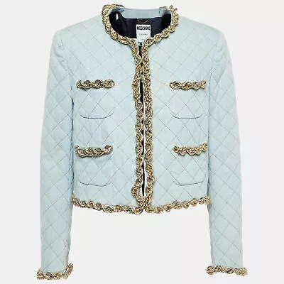 Buy Moschino Couture Blue Faded Denim Quilted Chain Detail Jacket M • 653.56£