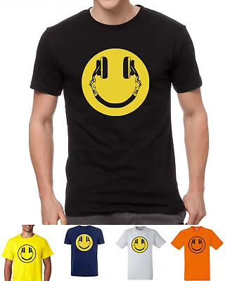 Buy Rave Smiley Headphones Earphones Smile Techno Disco Music Dance Party T-shirt • 9.99£