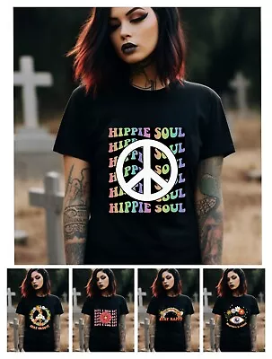 Buy Hippie Soul Woman Flowers Groovy Quote Fun Happy Weird Men Unisex Emo Tshirt UK • 11.99£