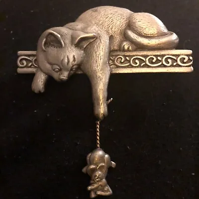 Buy JJ Jonette Jewellery Playful Cat & Mouse Pewter Brooch • 12.99£