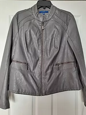 Buy Misses Imitation Leather Jacket Grey Zip Front Lined Apt. 9 Sz XL NWT • 11.08£
