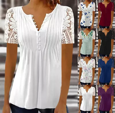 Buy Summer Womens Short Sleeve T-shirt Tunic Swing Lace Tops Ladies Basic Tee 6-24 • 8.99£