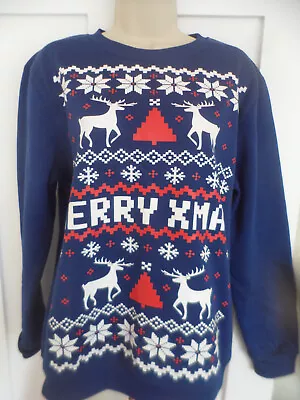 Buy Size M Merry Xmas Christmas Jumper Rudolph Reindeer  Snow Flakes  Trees • 5.99£