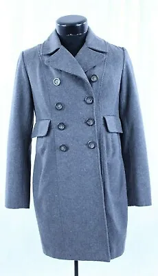 Buy Maria Dionisiou Jacket Pea Coat Solid Gray Wool Rayon Double Breasted Classic M  • 19.29£