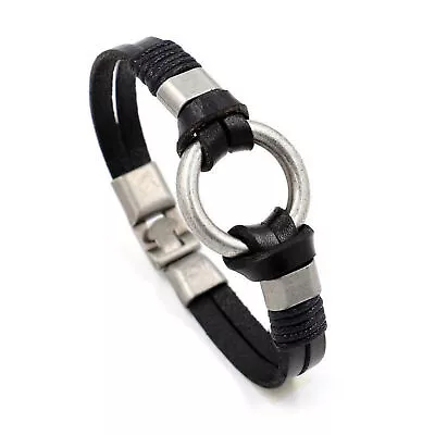 Buy Bracelet Men Genuine Cowhide Leather Circle Charm Punk Rock Bangle Jewelry Gift • 14.24£