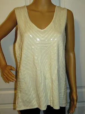 Buy Women's XL Chit Chat V-Neck Sleeveless Cream Color Sequined Sweater Rayon/Nylon • 14.40£