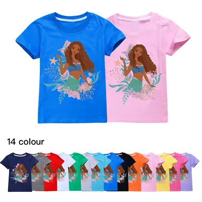 Buy Kids Girls The Little Mermaid Short Sleeve T-Shirt Casual Cotton Top Tee XMAS • 9.99£
