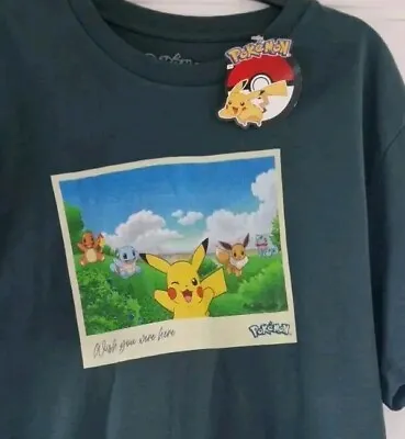 Buy Pokemon Pikachu & Friends Photograph T-shirt  Size L Green Colour  • 10.99£