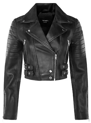 Buy Ladies Cropped Jacket Short Body Gothic Top BLACK Chic Biker REAL LEATHER Jacket • 89.99£