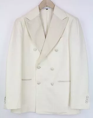Buy SUITSUPPLY Madison Tux Men Blazer UK48R Off-White Slim Double-Breast Cotton Silk • 179.99£