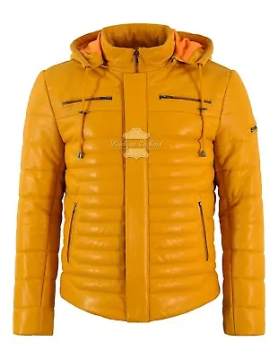 Buy Men's Puffer Hooded Fully Quilted Padded Warm Real Lambskin Leather Sport Jacket • 199.96£