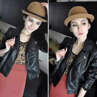 Buy Women' Faux Leather Biker Jacket Ladies Stand Collar Coat Zip Outwear Size 6-16 • 18.35£
