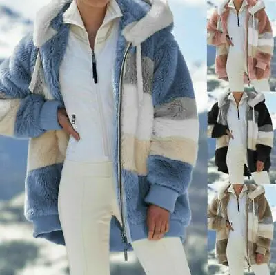 Buy Womens Teddy Bear Fluffy Warm Coat Ladies Fleece Zip Jacket Outwear Hoodies Size • 19.89£