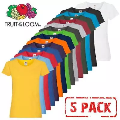 Buy 5 Pack Fruit Of The Loom Ladies T Shirt Womens Blank Lady Fit Tee Blank T-Shirts • 14.99£