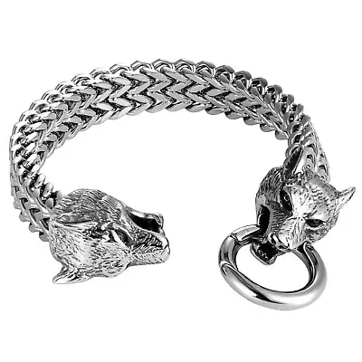 Buy Viking Wolf Chain Bracelet, Foxtail Wolf Bracelet, Stainless Steel Wolf Bracelet • 14.95£