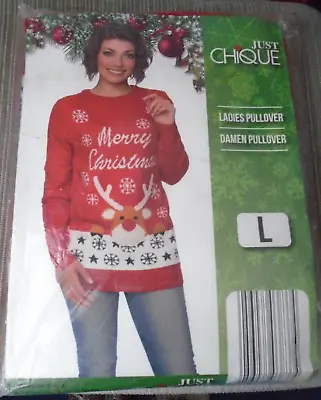 Buy LADIES New Merry Christmas Red Jumper Jumper Size L (12-14) • 7.50£