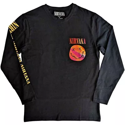 Buy Nirvana Happy Face Black Long Sleeve Small Unisex T-shirt NEW • 23.99£