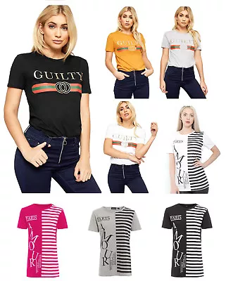 Buy Women Ladies Short Sleeve Guilty Amour Slogan Print Designer Style T-Shirt Top • 7.99£