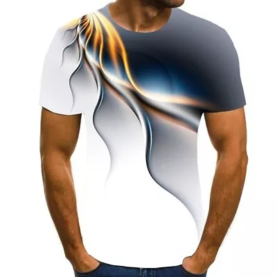 Buy T Shirt Mens White Abstract 3D Large • 9.99£